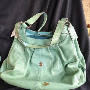 Coach Light Green Leather Shoulder Bag